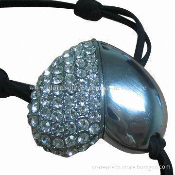 Gift Jewelry Crystal Keychain USB Drives w/1 to 64GB Capacity, Plug-and-play/OEM/ODM is Welcome